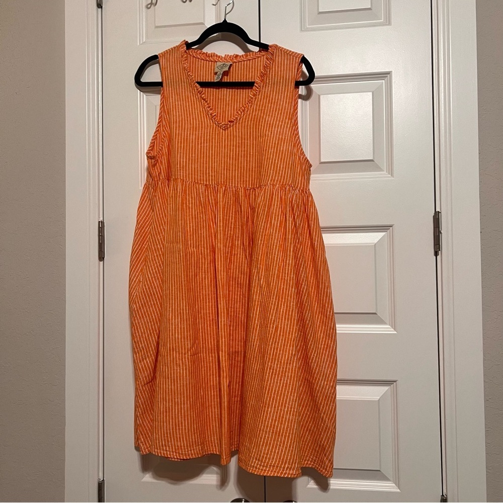 St. John Bay Linen Orange Striped Midi Dress